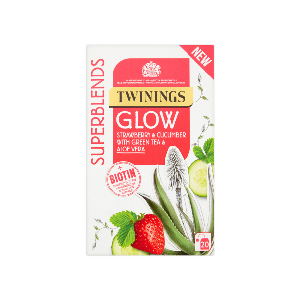 Glow Grønn te med jordbær, agurk og aloe vera Twinings, 40g (20 x 2g)