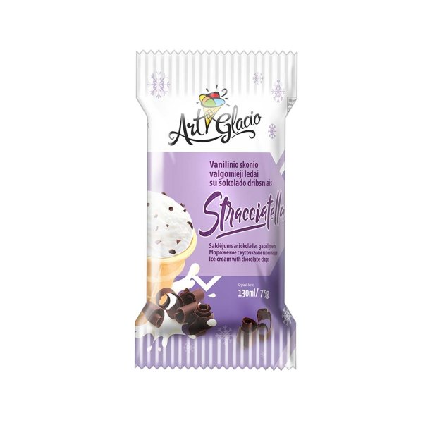 Vanilje iskrem med sjokolade bitter "Art Glacio" i vaffelkopp 75g