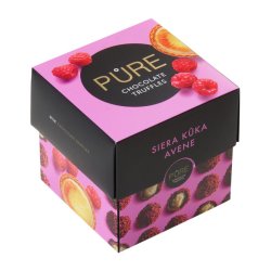 Melkesjokoladetrfler med ostekakekremfyll og bringebrpynt PURE 96 g