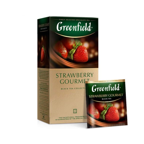 Strawberry Gourmet Svart Te Greenfield, 25 puser x 1,5g