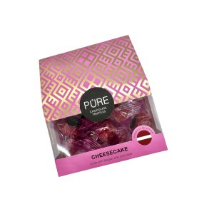 Melkesjokoladetrfler med ostekake-smakskrem og bringebrdekor PURE 96g