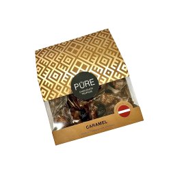 Melkesjokoladetrfler med karamellfyll og vaffeldekor PURE 100g