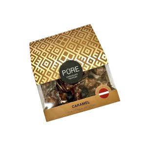 Melkesjokoladetrfler med karamellfyll og vaffeldekor PURE 100g