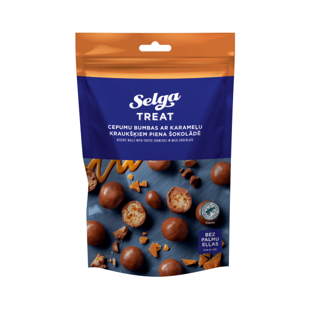 Kjeks boller med karamellkrisp i melkesjokolade  Selga, 120g