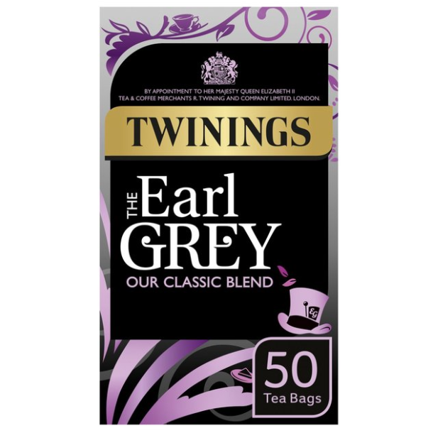Svart te Earl grey Twinings, 125g (50 x 2,5g)