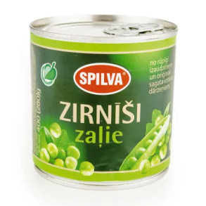 Erter hermetiske grnn i lake uten konserveringsmidler SPILVA, 400g