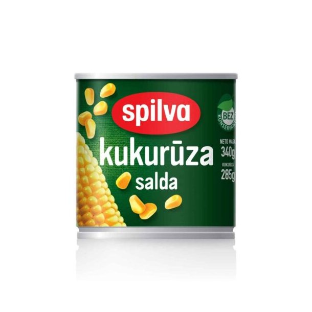 Mais hermetiske grnn i lake uten konserveringsmidler SPILVA, 340g