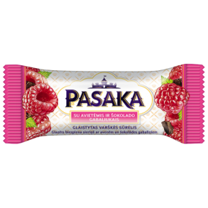 Glasert ostemasse med bringebr i hvit sjokolade PASAKA, 40g