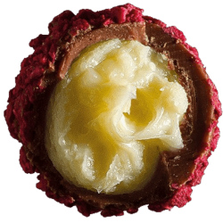 Melkesjokoladetrfler med ostekakekremfyll og bringebrpynt PURE 96 g