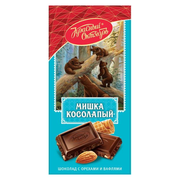 Sjokolade med mandler og vaffelchips "Mishka" Red October, 75g