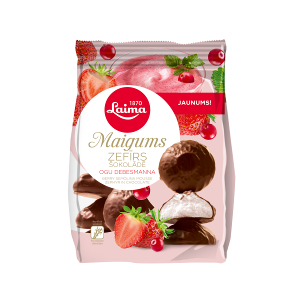 Maigums Sefyr ''Ogu debesmanna'' jordbær og tranebær med sjokoladetrekk LAIMA, 200g